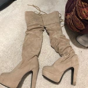 Beige platform boots 6.5 or 7 knee high